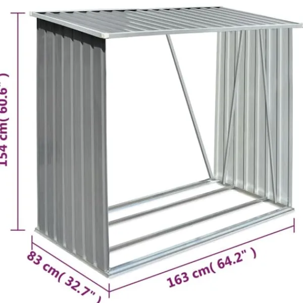Skure, Garager & Carports^Brændeskur til haven - Galvaniseret stål | Størrelse: 163x83x154 cm | Farve: Grå