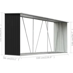 Skure, Garager & Carports^Brændeskur til haven 330x84x152 cm galvaniseret stål antracitgrå - Brændeskur - Brændeskure - Home & Living