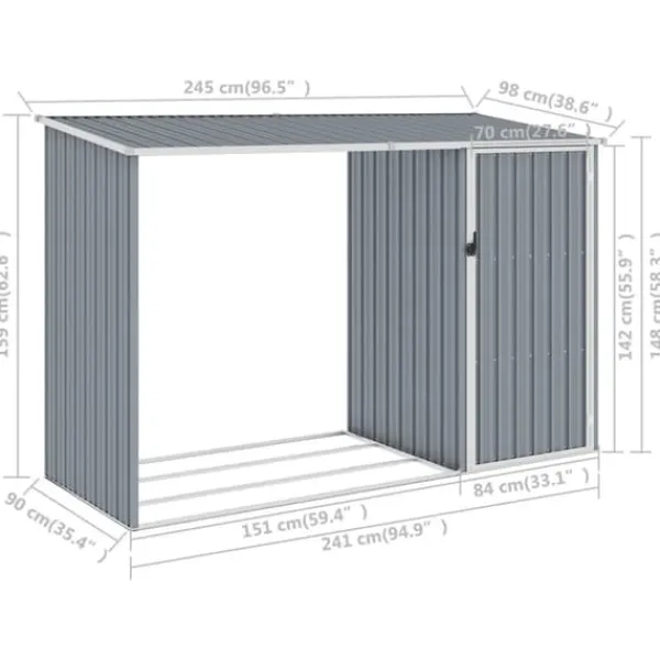 Brændeskur 245x98x159 cm galvaniseret stål grå - Haveskur - Haveskure - Home & Living Skure, Garager & Carports