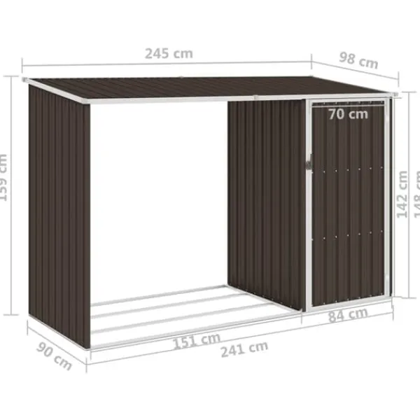 Online Brændeskur 245x98x159 cm galvaniseret stål brun - Haveskur - Haveskure - Home & Living Skure, Garager & Carports