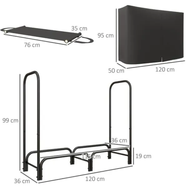 Tilbehør Til Brændeovne & Pejse^Brændestativ 120×36×99 cm med bæretaske & 600D vandafvisende overtræk, sort