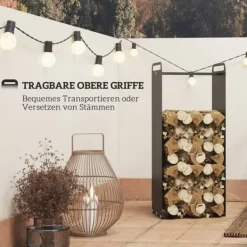 Discount Brændestativ 36×30×90 cm med håndtag, stål, op til 30 kg, sort Tilbehør Til Brændeovne & Pejse
