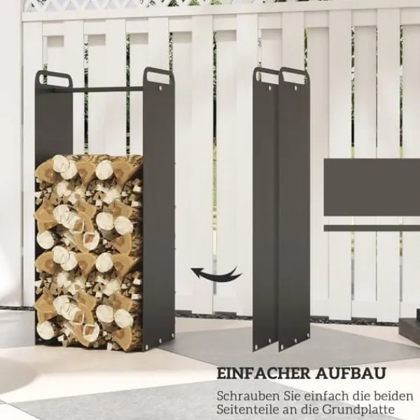 Discount Brændestativ 36×30×90 cm med håndtag, stål, op til 30 kg, sort Tilbehør Til Brændeovne & Pejse