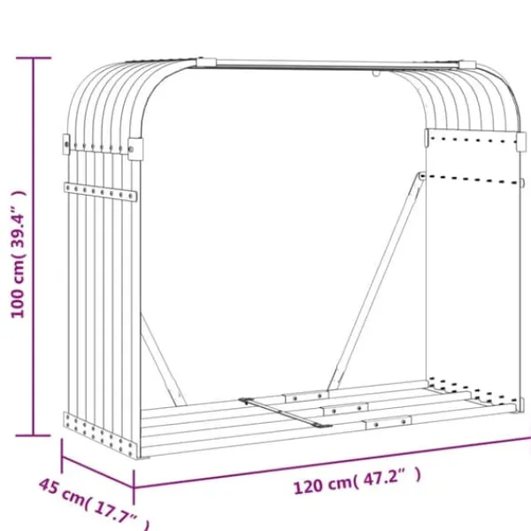 Clearance Brændestativ i galvaniseret stål - Holdbar brændeholder | Størrelse: 120x45x100 cm | Farve: Antracitgrå Tilbehør Til Brændeovne & Pejse
