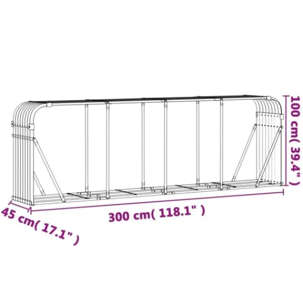 Tilbehør Til Brændeovne & Pejse^Brændestativ i galvaniseret stål - Brændeholder | Størrelse: 300x45x100 cm | Farve: Sølv