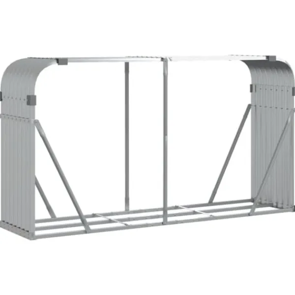 Best Brændestativ i galvaniseret stål - Holdbar brændeholder | Størrelse: 180x45x100 cm | Farve: Sølv Tilbehør Til Brændeovne & Pejse