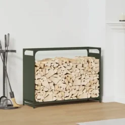 Hot Brændestativ i koldvalset stål - Robust brændereol | Farve: Olivengrøn | Størrelse: 90x28x65 cm Tilbehør Til Brændeovne & Pejse