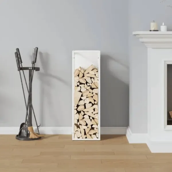 Tilbehør Til Brændeovne & Pejse^Brændestativ i koldvalset stål - Robust brændeholder | Farve: Hvid | Størrelse: 25x25x80 cm