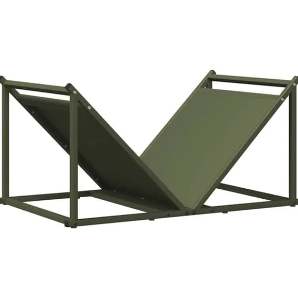 Tilbehør Til Brændeovne & Pejse^Brændestativ i koldvalset stål - Robust brændeholder | Størrelse: 70x43x34,5 cm | Farve: Olivengrøn