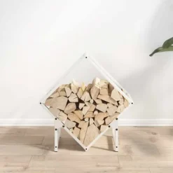 Clearance Brændestativ i koldvalset stål - Robust brændeopbevaring | Farve: Hvid | Størrelse: 50x25x50 cm Tilbehør Til Brændeovne & Pejse
