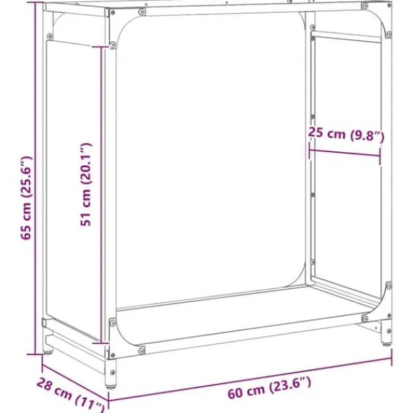 Tilbehør Til Brændeovne & Pejse^Brændestativ i koldvalset stål - Robust brændeholder | Størrelse: 60x28x65 cm | Farve: Antracitgrå