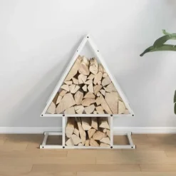 Tilbehør Til Brændeovne & Pejse^Brændestativ i koldvalset stål - Hold brændet organiseret | Størrelse: 50x25x60 cm | Farve: Hvid