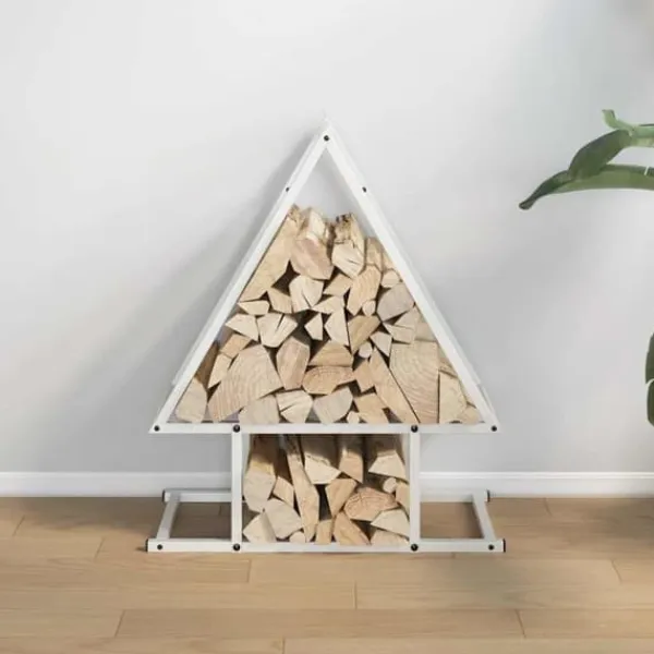 Tilbehør Til Brændeovne & Pejse^Brændestativ i koldvalset stål - Hold brændet organiseret | Størrelse: 50x25x60 cm | Farve: Hvid