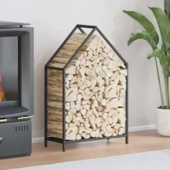 Tilbehør Til Brændeovne & Pejse^Brændestativ i koldvalset stål - Robust brændeholder | Størrelse: 60x25x90 cm | Farve: Sort