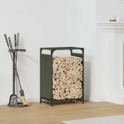 Tilbehør Til Brændeovne & Pejse^Brændestativ i koldvalset stål - Robust brændeholder | Størrelse: 44x28x65 cm | Farve: Olivengrøn