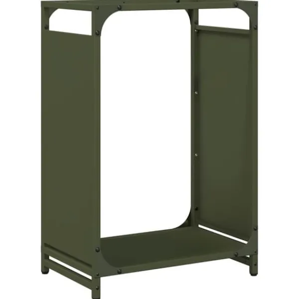 Tilbehør Til Brændeovne & Pejse^Brændestativ i koldvalset stål - Robust brændeholder | Størrelse: 44x28x65 cm | Farve: Olivengrøn
