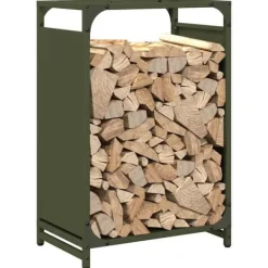 Tilbehør Til Brændeovne & Pejse^Brændestativ i koldvalset stål - Robust brændeholder | Størrelse: 44x28x65 cm | Farve: Olivengrøn