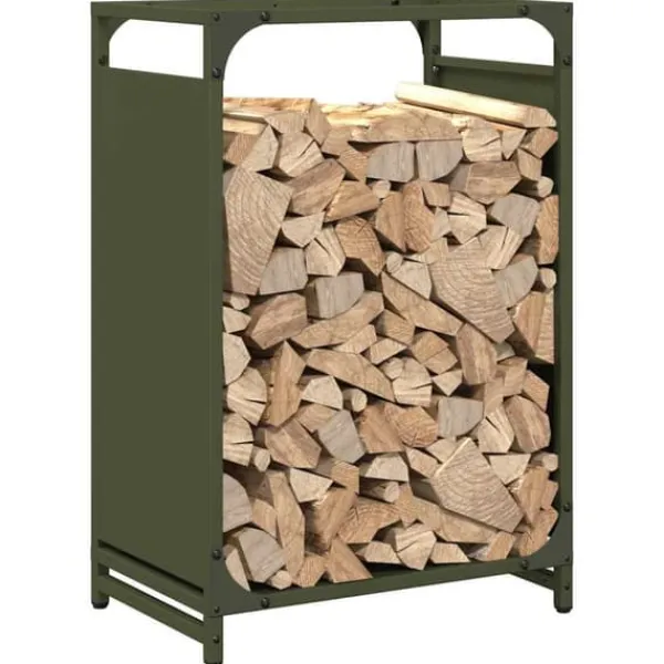 Tilbehør Til Brændeovne & Pejse^Brændestativ i koldvalset stål - Robust brændeholder | Størrelse: 44x28x65 cm | Farve: Olivengrøn