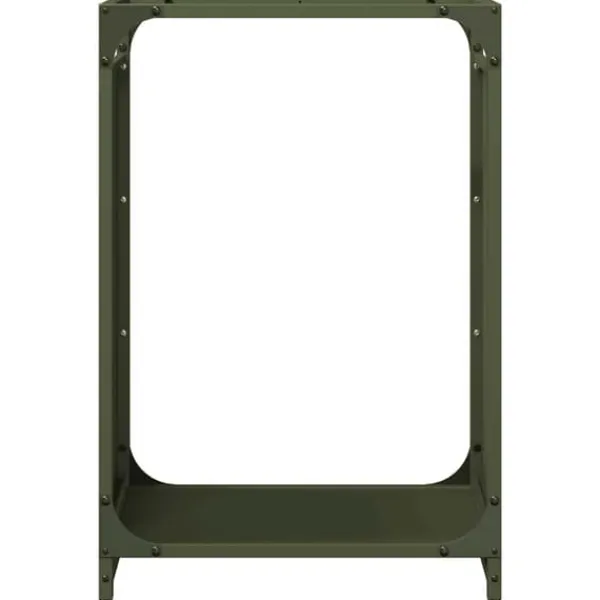Tilbehør Til Brændeovne & Pejse^Brændestativ i koldvalset stål - Robust brændeholder | Størrelse: 44x28x65 cm | Farve: Olivengrøn