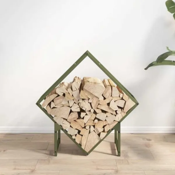 Tilbehør Til Brændeovne & Pejse^Brændestativ i koldvalset stål - Robust og stilfuld | Størrelse: 60x25x60 cm | Farve: Olivengrøn