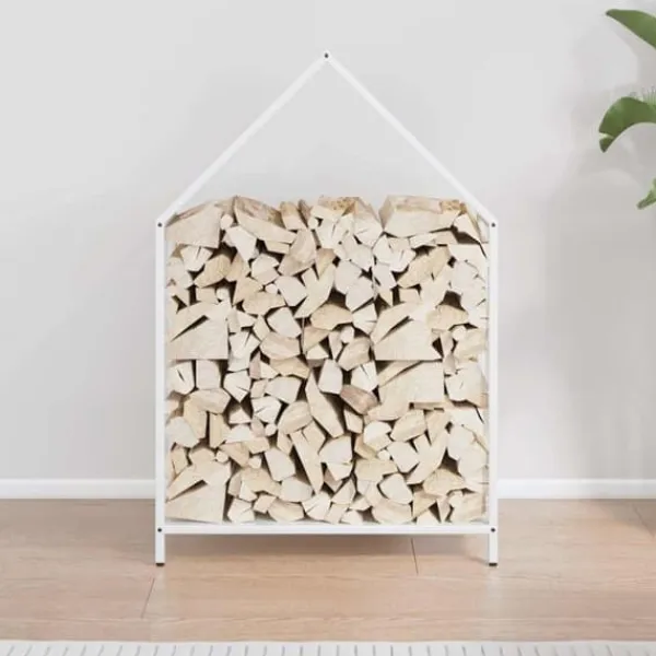 Tilbehør Til Brændeovne & Pejse^Brændestativ i koldvalset stål - Robust brændeholder | Størrelse: 60x25x90 cm | Farve: Hvid