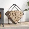 Hot Brændestativ i koldvalset stål - Robust brændeholder | Størrelse: 80x25x80 cm | Farve: Antracitgrå Tilbehør Til Brændeovne & Pejse