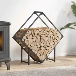 Hot Brændestativ i koldvalset stål - Robust brændeholder | Størrelse: 80x25x80 cm | Farve: Antracitgrå Tilbehør Til Brændeovne & Pejse