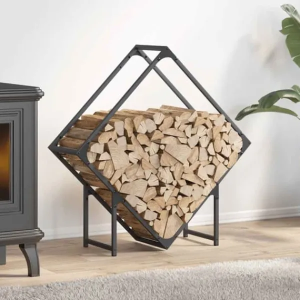 Hot Brændestativ i koldvalset stål - Robust brændeholder | Størrelse: 80x25x80 cm | Farve: Antracitgrå Tilbehør Til Brændeovne & Pejse