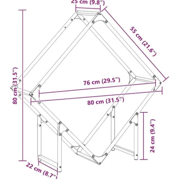 Hot Brændestativ i koldvalset stål - Robust brændeholder | Størrelse: 80x25x80 cm | Farve: Antracitgrå Tilbehør Til Brændeovne & Pejse