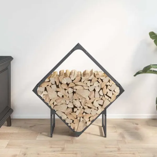 Hot Brændestativ i koldvalset stål - Robust brændeholder | Størrelse: 80x25x80 cm | Farve: Antracitgrå Tilbehør Til Brændeovne & Pejse