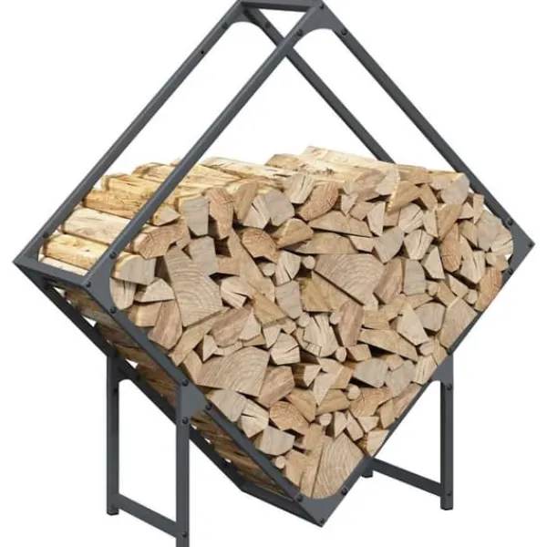 Hot Brændestativ i koldvalset stål - Robust brændeholder | Størrelse: 80x25x80 cm | Farve: Antracitgrå Tilbehør Til Brændeovne & Pejse