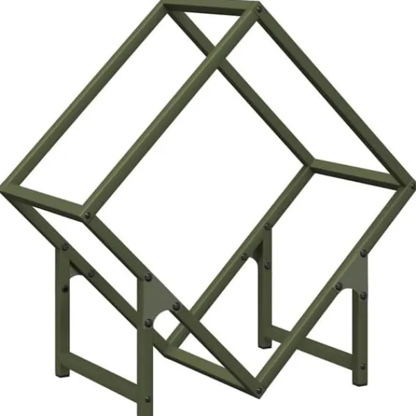 Tilbehør Til Brændeovne & Pejse^Brændestativ i koldvalset stål - Robust opbevaring til brænde | Farve: Olivengrøn | Størrelse: 50x25x50 cm