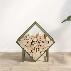 Tilbehør Til Brændeovne & Pejse^Brændestativ i koldvalset stål - Robust opbevaring til brænde | Farve: Olivengrøn | Størrelse: 50x25x50 cm