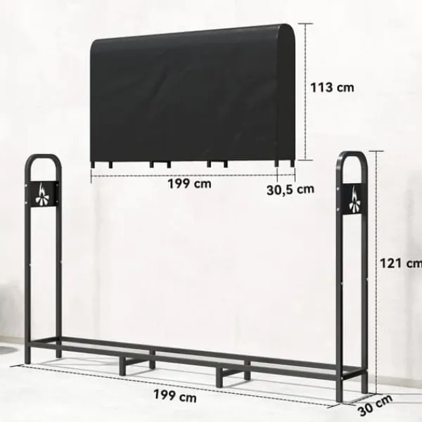 Best Brændestativ i metal 199 × 30 × 121 cm – 0,6 m³ med vandtæt betræk, op til 300 kg Tilbehør Til Brændeovne & Pejse