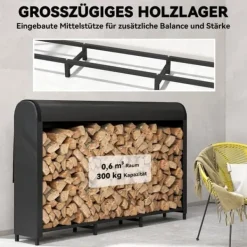 Best Brændestativ i metal 199 × 30 × 121 cm – 0,6 m³ med vandtæt betræk, op til 300 kg Tilbehør Til Brændeovne & Pejse