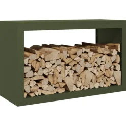 Tilbehør Til Brændeovne & Pejse^Brændestativ i stål - Slidstærk opbevaring til brænde | Størrelse: 100x40x60 cm | Farve: Grøn