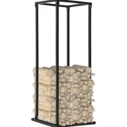 Tilbehør Til Brændeovne & Pejse^Brændestativ med bund - Rektangulær brændeholder i sort stål | Størrelse: 37x37x113 cm