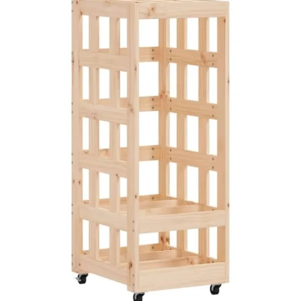 Tilbehør Til Brændeovne & Pejse^Brændestativ med hjul i massivt fyrretræ - Pæn brændeopbevaring | Størrelse: 40x49x110 cm