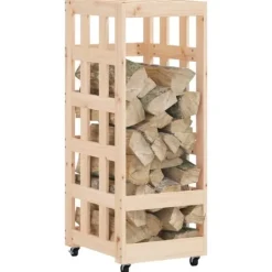 Tilbehør Til Brændeovne & Pejse^Brændestativ med hjul i massivt fyrretræ - Pæn brændeopbevaring | Størrelse: 40x49x110 cm