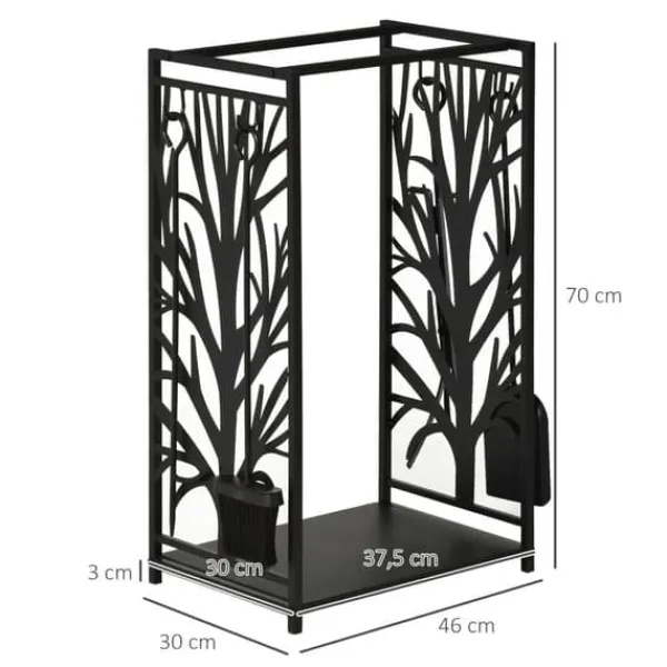 Tilbehør Til Brændeovne & Pejse^Brændestativ med pejsesæt 46×30×70 cm, stål sort – hyggelig pejs