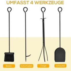 Tilbehør Til Brændeovne & Pejse^Brændestativ med pejsesæt 46×30×70 cm, stål sort – hyggelig pejs