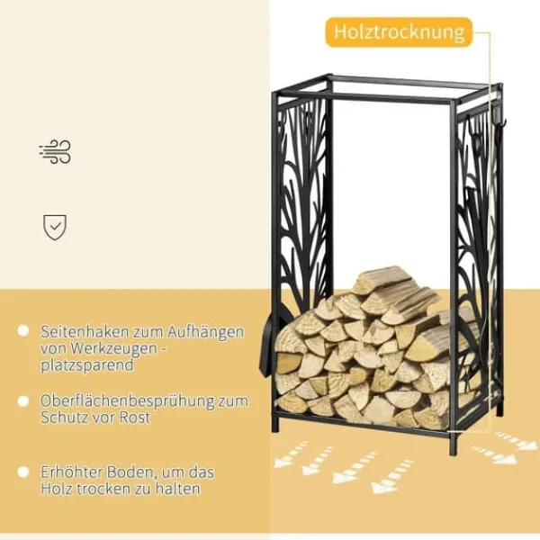 Tilbehør Til Brændeovne & Pejse^Brændestativ med pejsesæt 46×30×70 cm, stål sort – hyggelig pejs