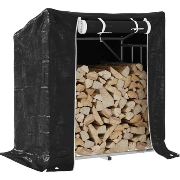 Clearance Brændestativ med regnslag i galvaniseret stål | Størrelse: 101x61x110,5 cm Tilbehør Til Brændeovne & Pejse