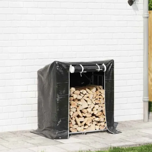 Clearance Brændestativ med regnslag i galvaniseret stål | Størrelse: 101x61x110,5 cm Tilbehør Til Brændeovne & Pejse