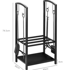 Tilbehør Til Brændeovne & Pejse^Brændestativ 2-niveau 40×30×74,5 cm med pejsesæt, sort