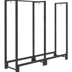 Online Brændestativ pejsebrænde stål sort 123x32x115 cm, 2 rum, 3 kroge, indendørs/udendørs, op til 200 kg Tilbehør Til Brændeovne & Pejse