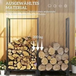 Online Brændestativ pejsebrænde stål sort 123x32x115 cm, 2 rum, 3 kroge, indendørs/udendørs, op til 200 kg Tilbehør Til Brændeovne & Pejse