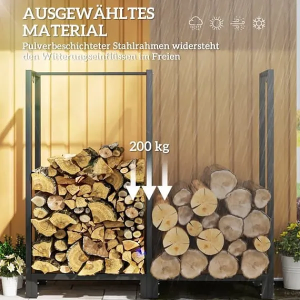 Online Brændestativ pejsebrænde stål sort 123x32x115 cm, 2 rum, 3 kroge, indendørs/udendørs, op til 200 kg Tilbehør Til Brændeovne & Pejse