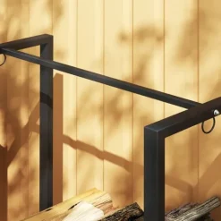 Online Brændestativ pejsebrænde stål sort 123x32x115 cm, 2 rum, 3 kroge, indendørs/udendørs, op til 200 kg Tilbehør Til Brændeovne & Pejse