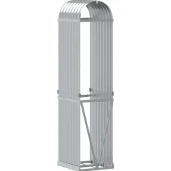Best Brændestativ til brændeopbevaring - Galvaniseret stål | Størrelse: 40x45x170 cm | Farve: Sølv Tilbehør Til Brændeovne & Pejse